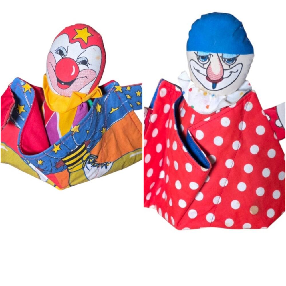 Vintage 1990 USA Made Clown Shelf Sitter Pair Plush Spring Bounce Dolls